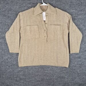 Eddie Bauer Beige Wool Blend Fishermans Knit Henley‎ Sweater Womens L